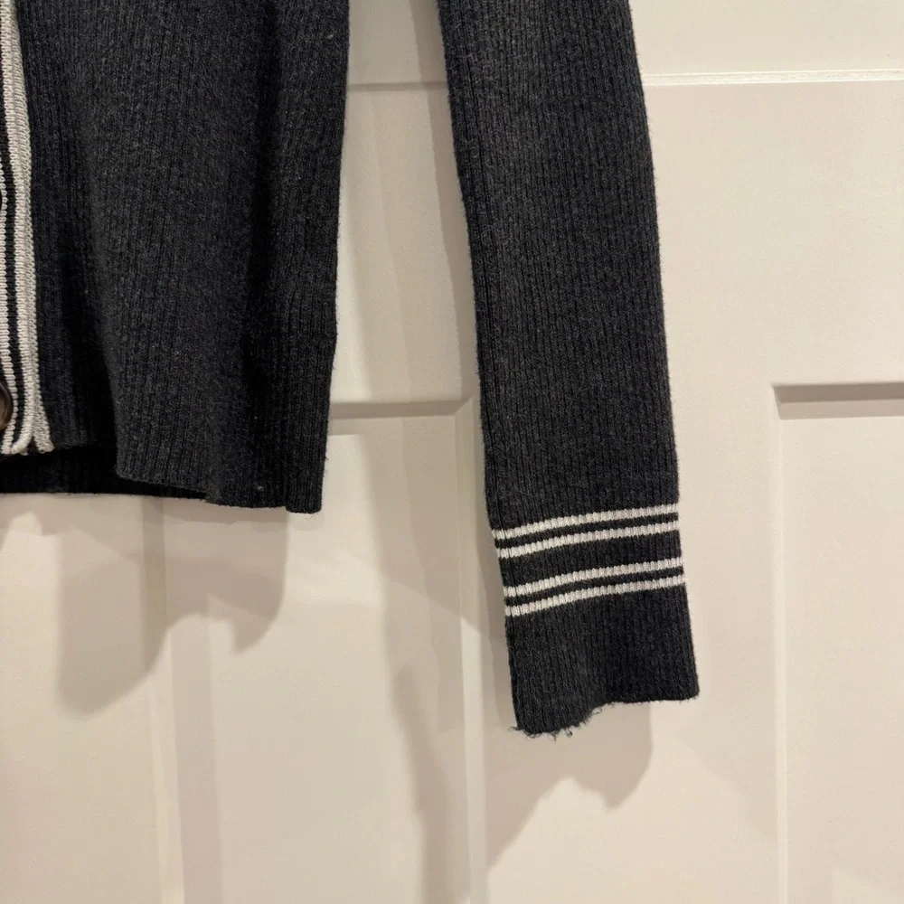 Faherty Mikki Cardigan Sweater, Black Cinder Sideline Stripe, Size Medium - Picture 7 of 13